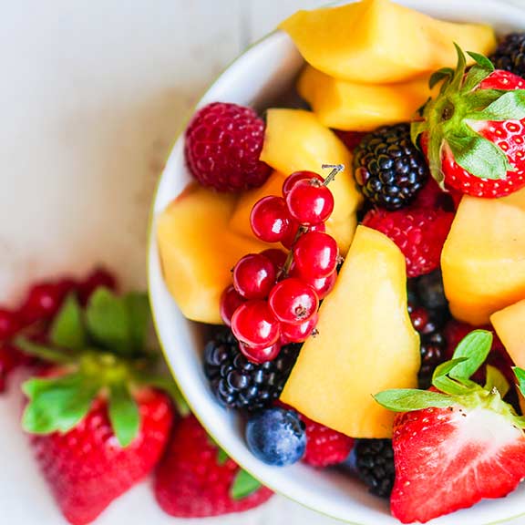 bowl of fruit seen from above square