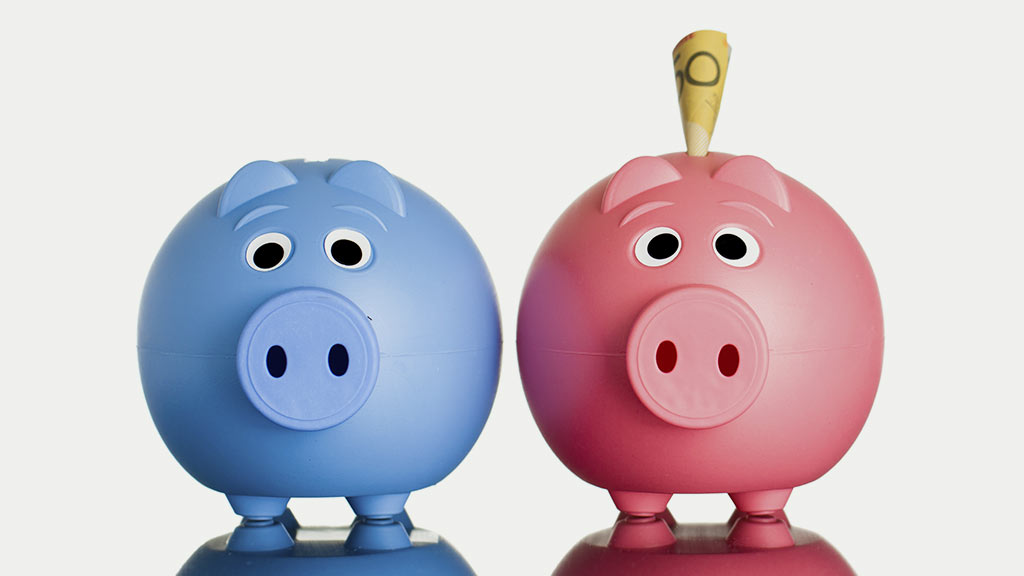 pink and blue piggy bank