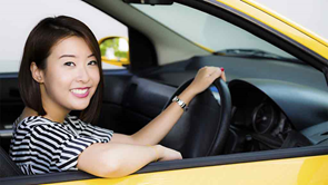 woman driving car